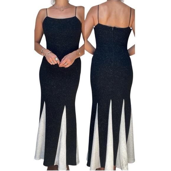 Vintage Cache Beaded Godet Fishtail Pleated Prom Evening Gown Maxi Dress S/M - Picture 1 of 12